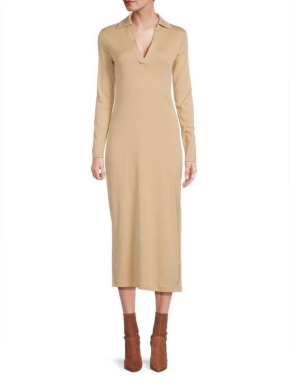 Vince Tan Long Sleeve Collared Polo Midi Long Shirt Dress NEW size medium - Picture 14 of 15